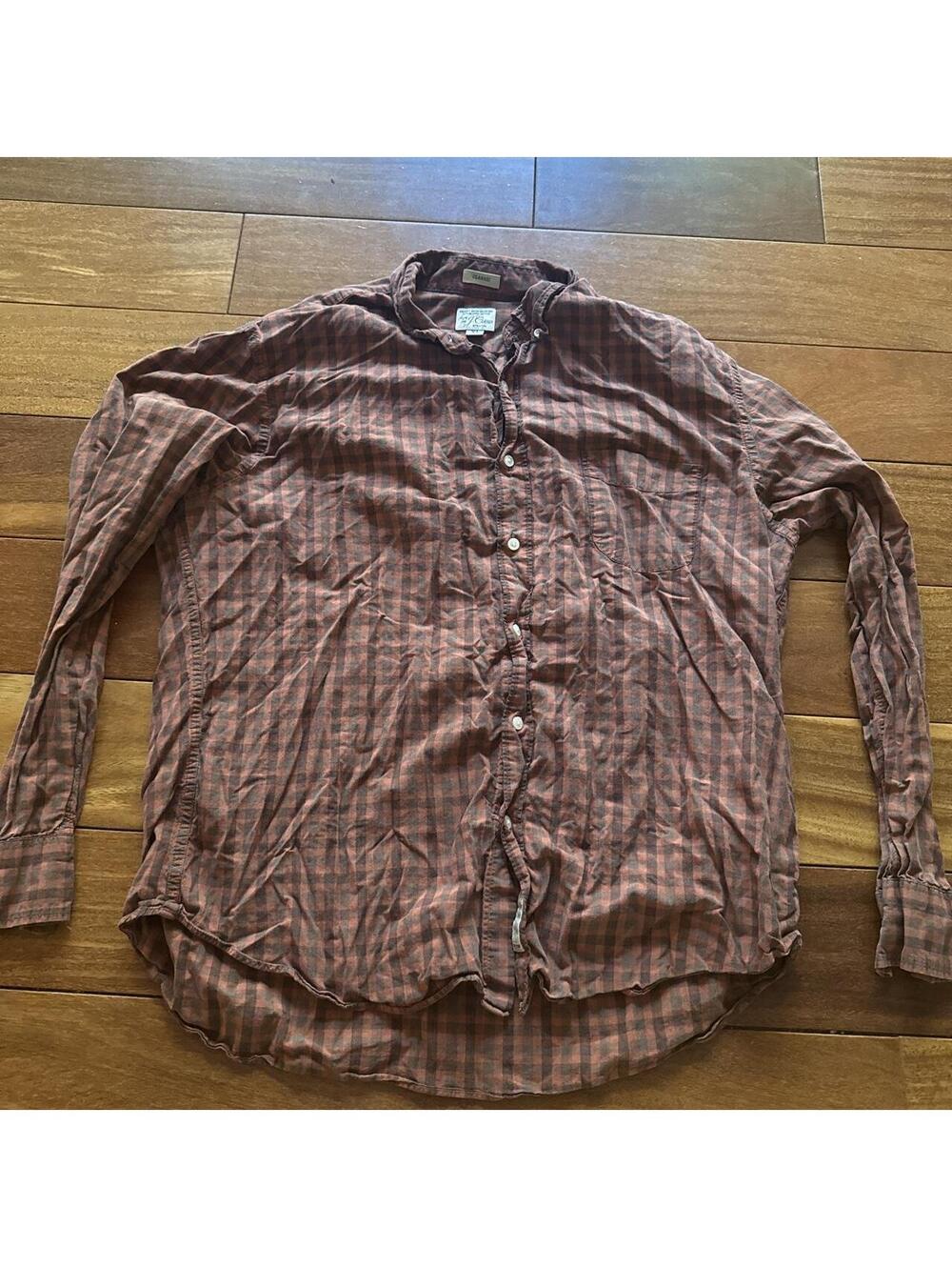 J.Crew Men's Brown and Burgundy Shirt